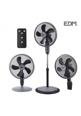 Ventilador de pie con base circular negro 45w ø aspas 40cm altura regulable 110-130 cm EDM